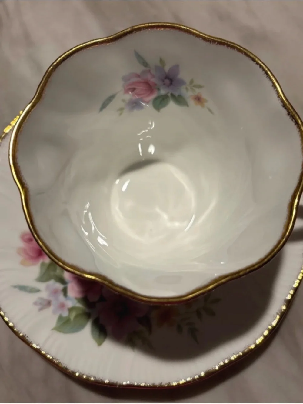 Heritage Pink Floral Porcelain Tea Cup & Saucer with Gold Trim